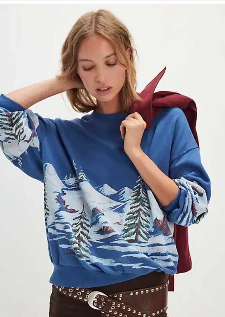 NWT! Daydreamer Alpine Ski Scene Oversized Crew Sweatshirt ~ L/XL